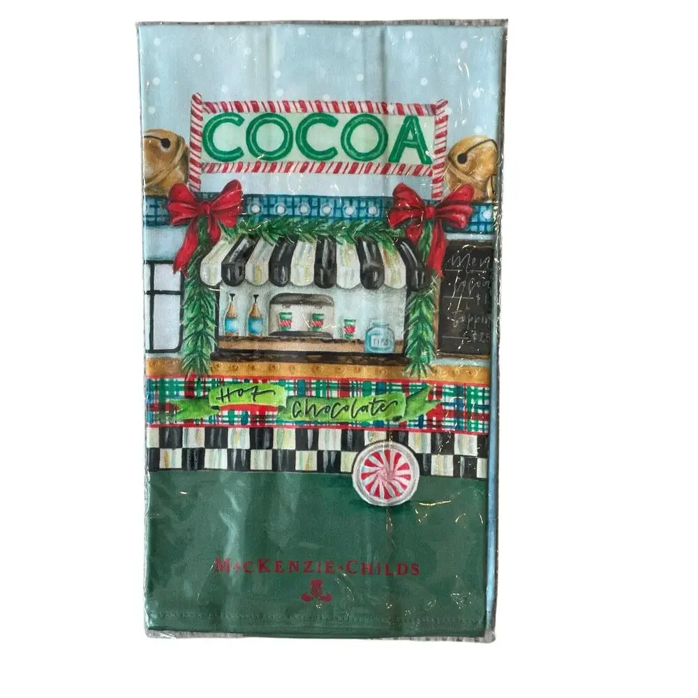 NEW Mackenzie-Childs Hot Cocoa Food Truck Kitchen Dish Towel 18x26 Cotton
